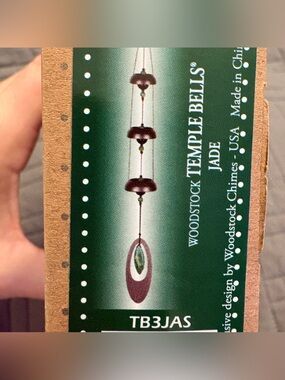 Woodstock Temple Bells Jade 25” Wind Bells for Outdoor Wind Chime NIB TB3JAS